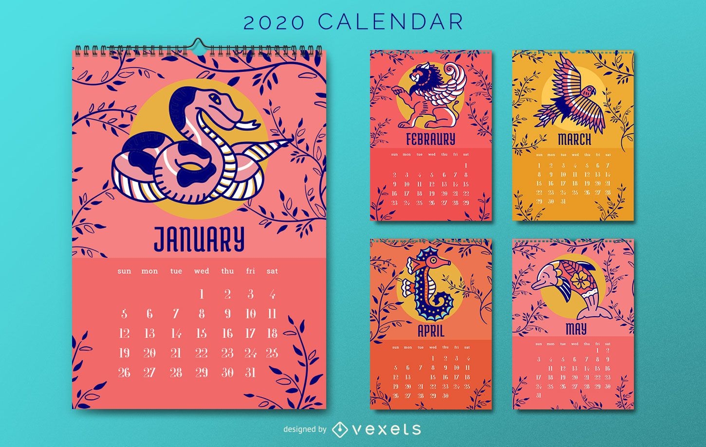 Animal 2020 Calendar Design Vector Download