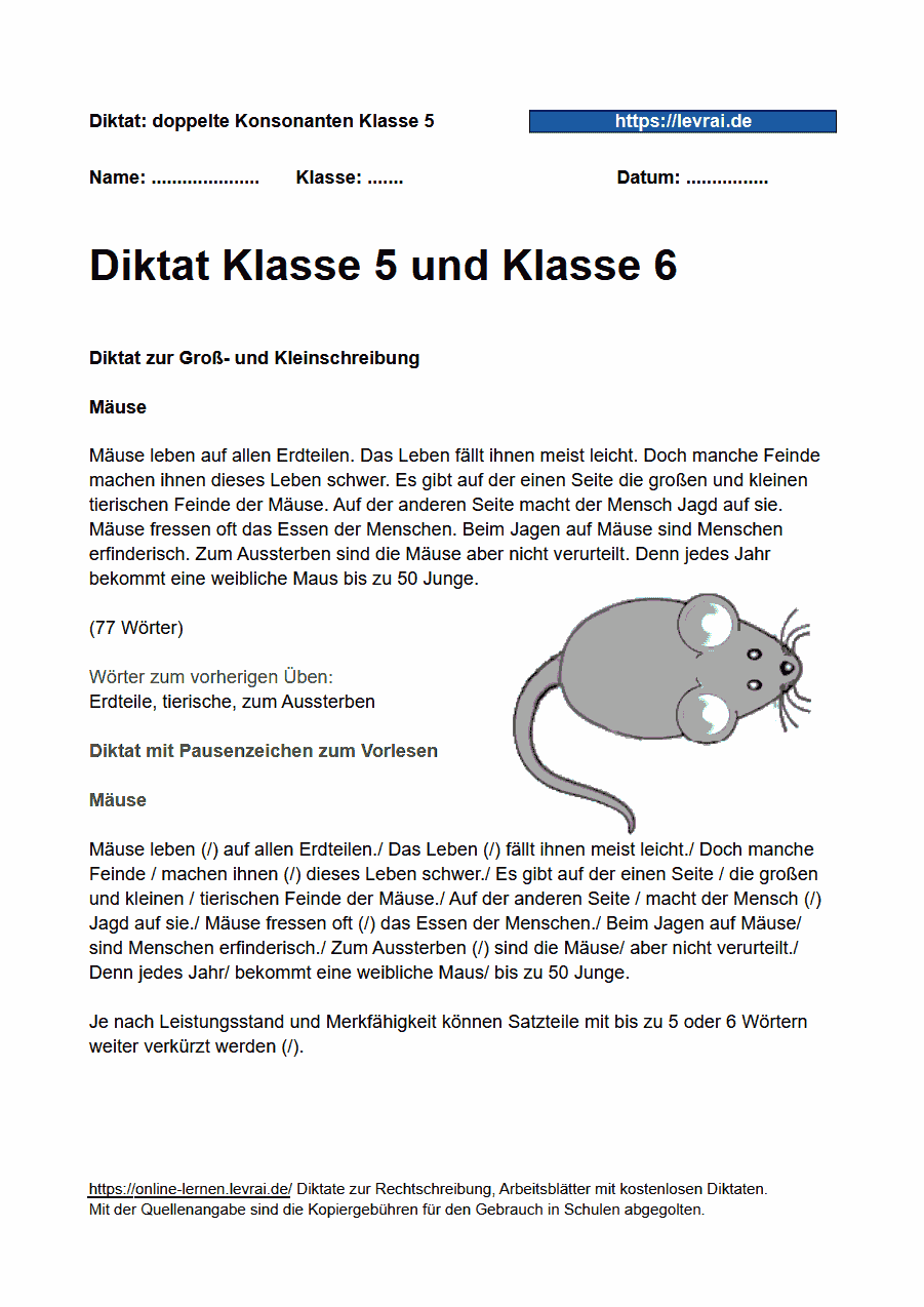 Diktat Arbeitsblätter Kostenlos