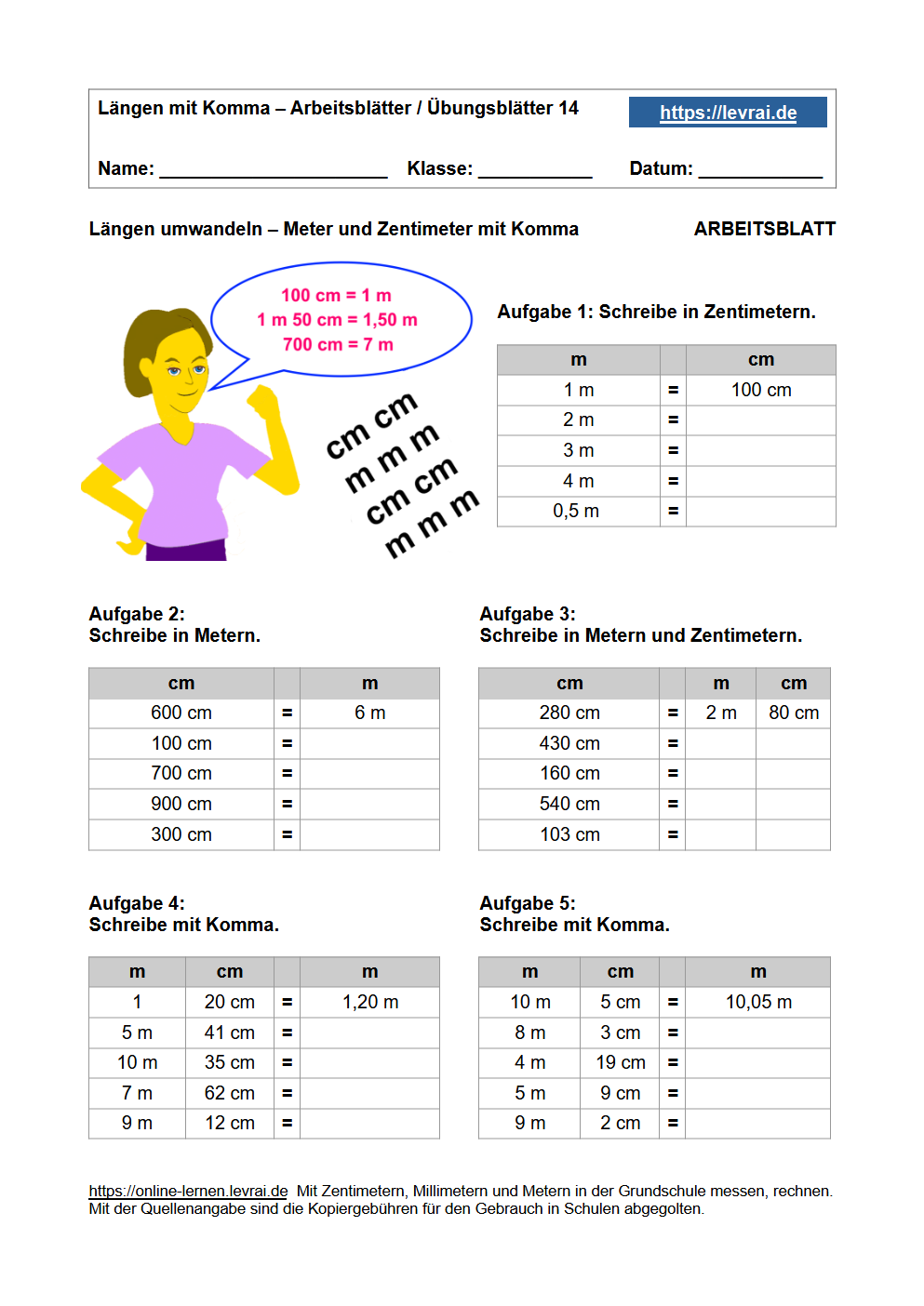 Arbeitsbl tter F r L ngen In Klasse 3