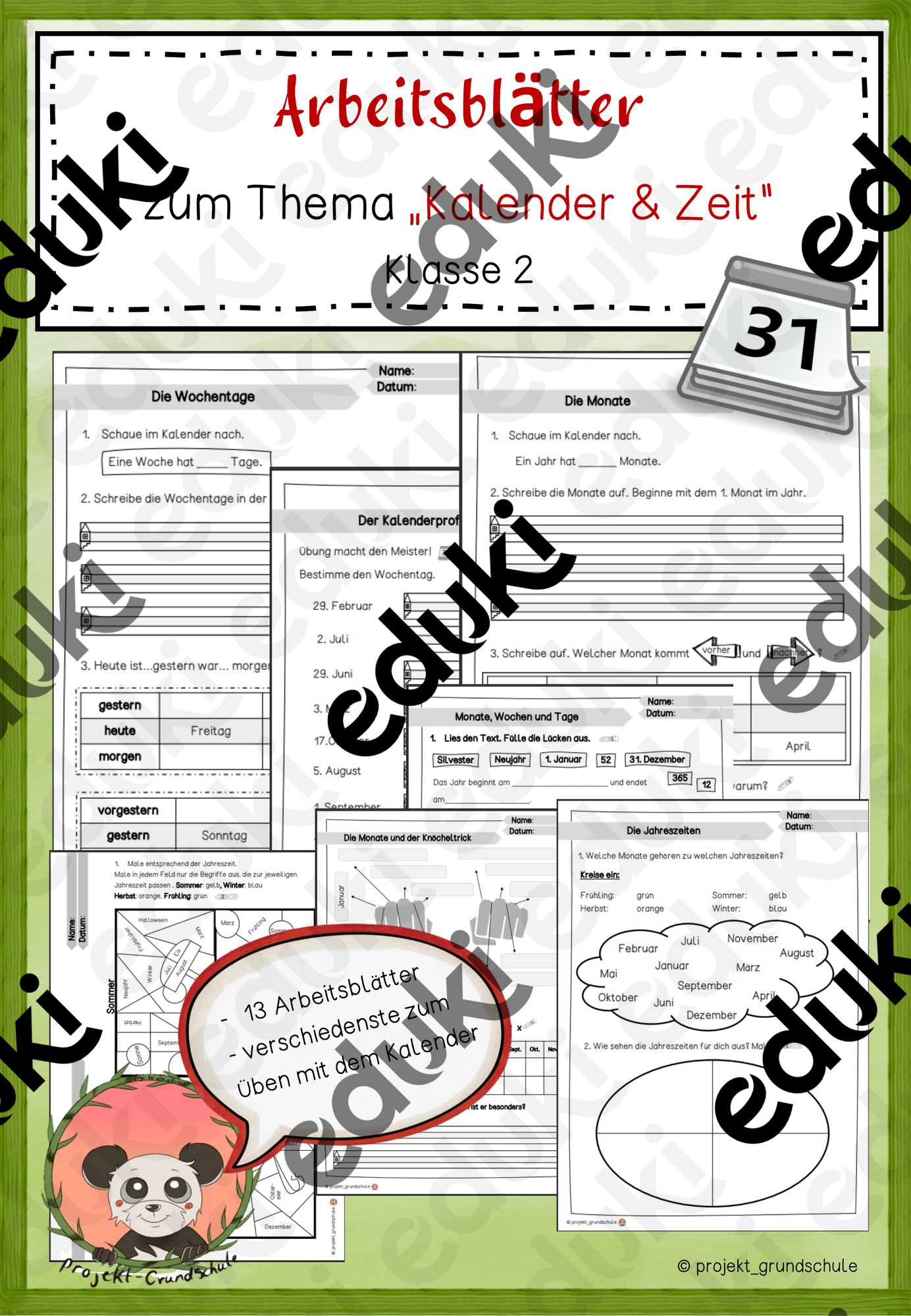 Arbeitsblatt Kalender Und Datum