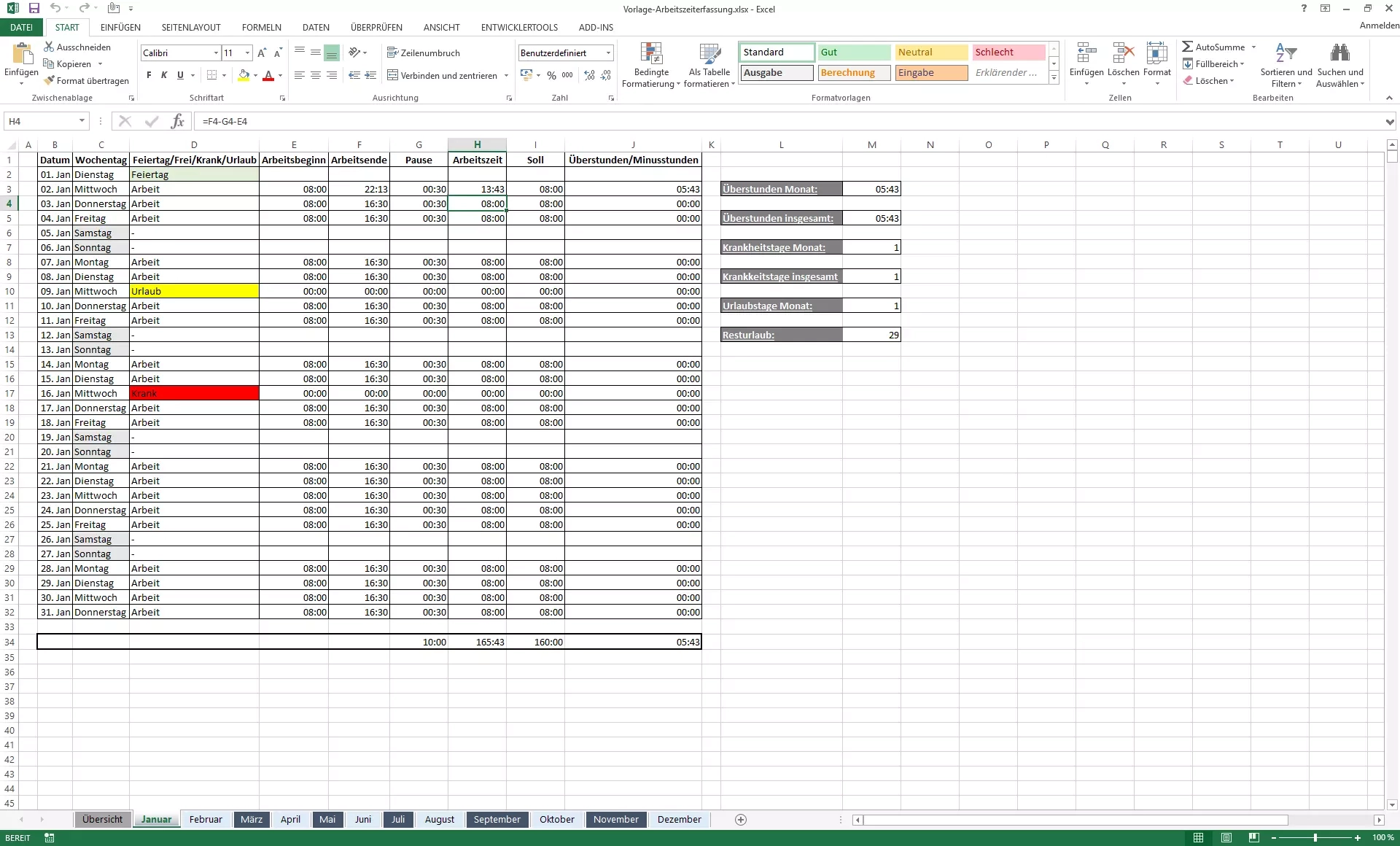Kalender Arbeit in Excel Erstellen
