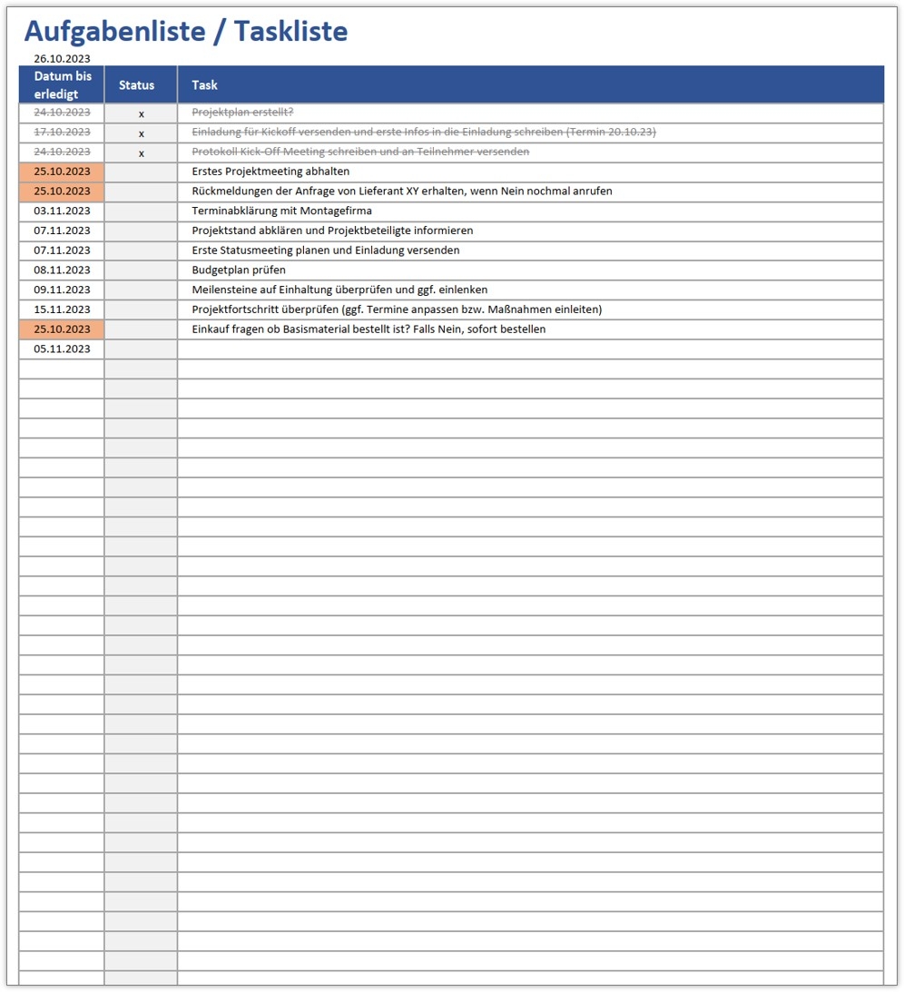 Aufgaben Excel Kalendervorlage