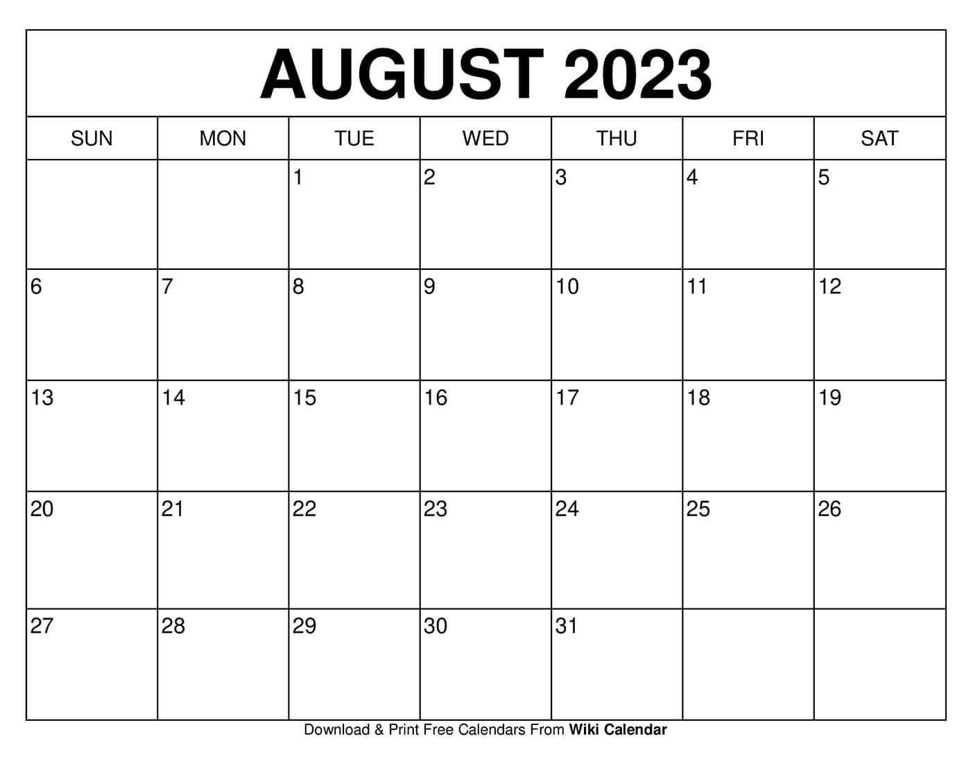 August Kalender Print Vorlage