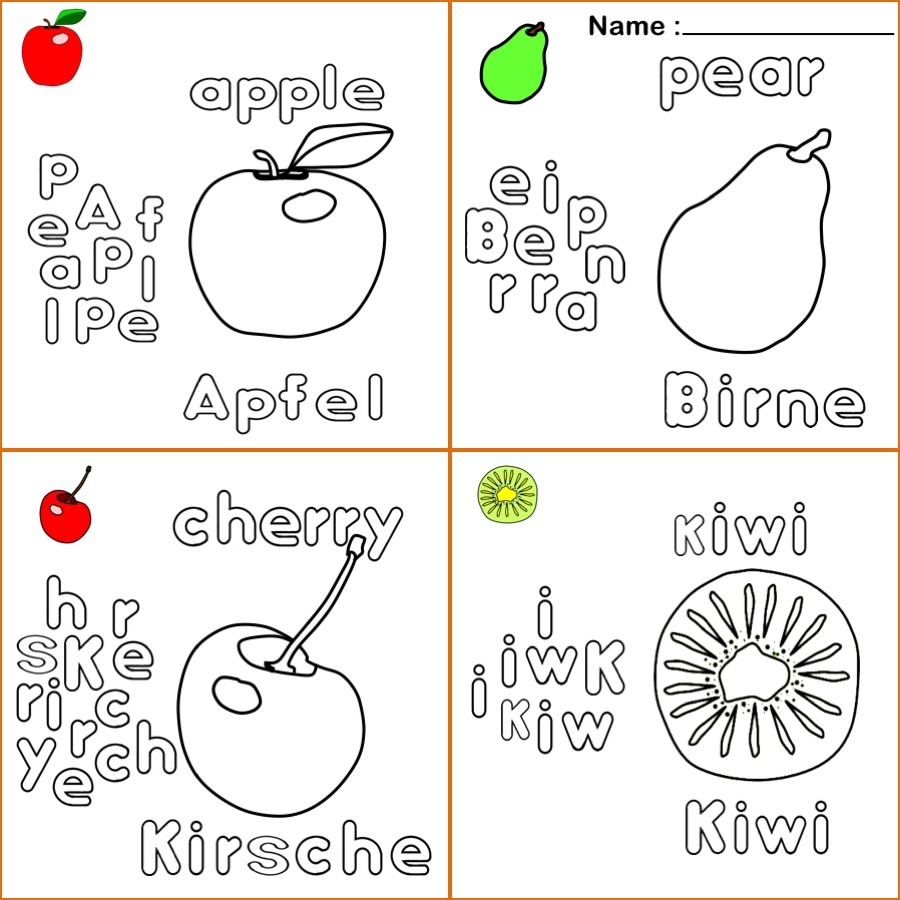 Ausmalbild 150 Arbeitsbl tter F r Kinder Arbeitsblatt Apfel Birne Kirsche Kiwi Kostenlos Ausdrucken
