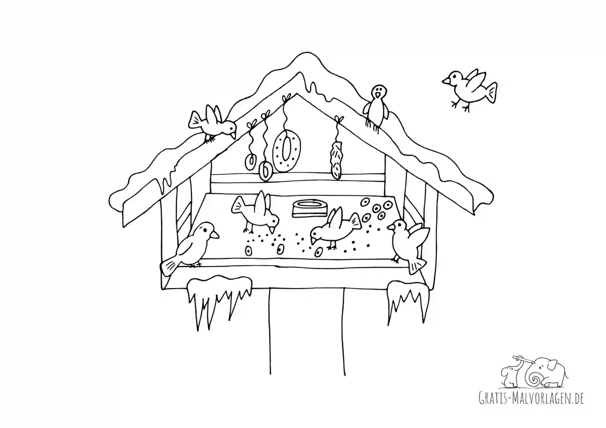 Ausmalbild Vogelhaus Im Winter Gratis Malvorlagen