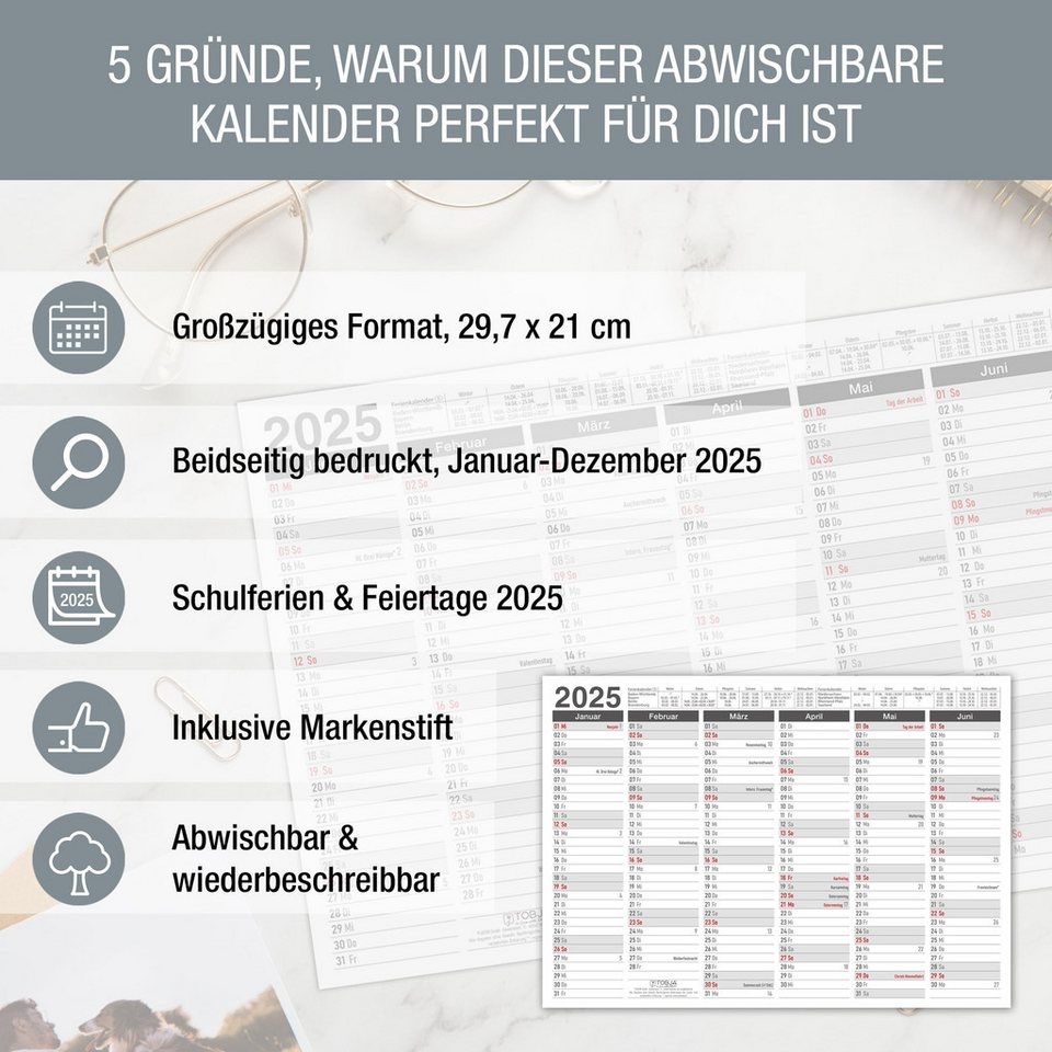 B rospr che Kalender 2025 Tischkalender 2025 Mit Datumsschieber Und Notrufnummern Tischkalender 2026