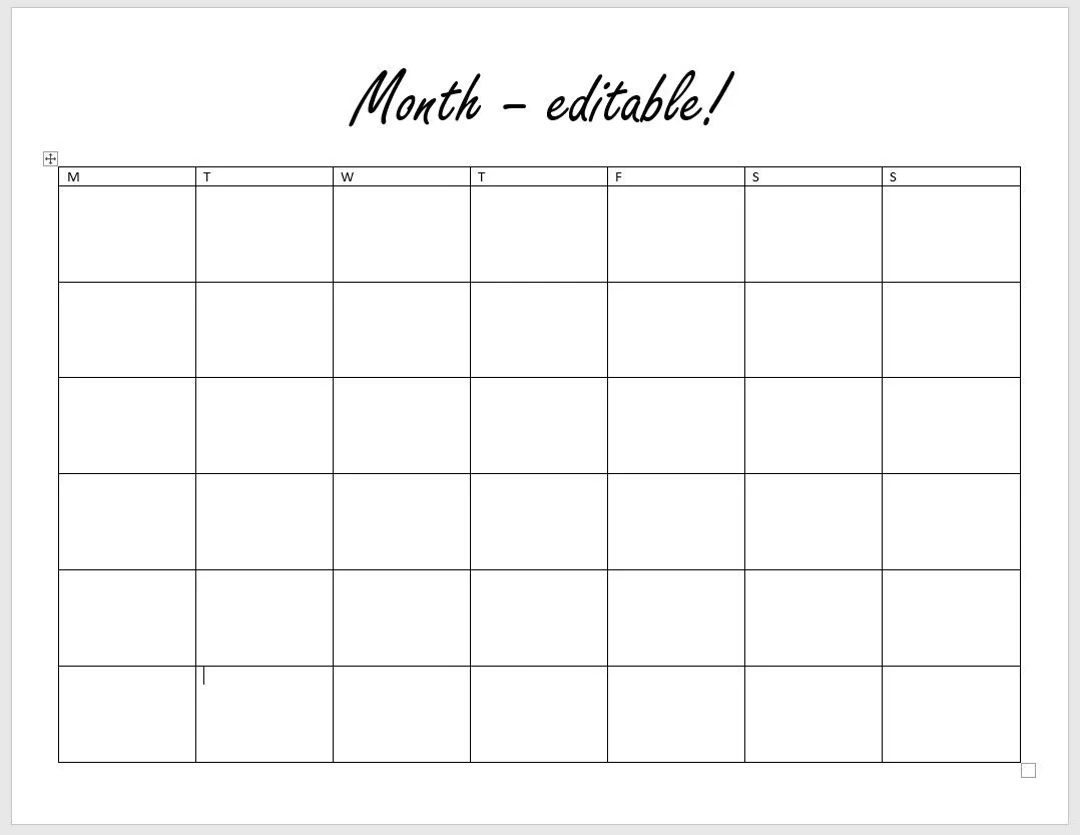 Basic Kalender Monat Microsoft Word Template Bearbeitbar Personalisierbar Etsy sterreich
