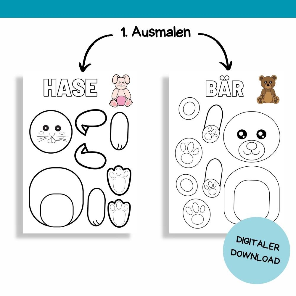Bastelvorlage Tiere F r Kinder Druckvorlage Bastelideen Zum Selberdrucken Bastelbuch Digitaler Download