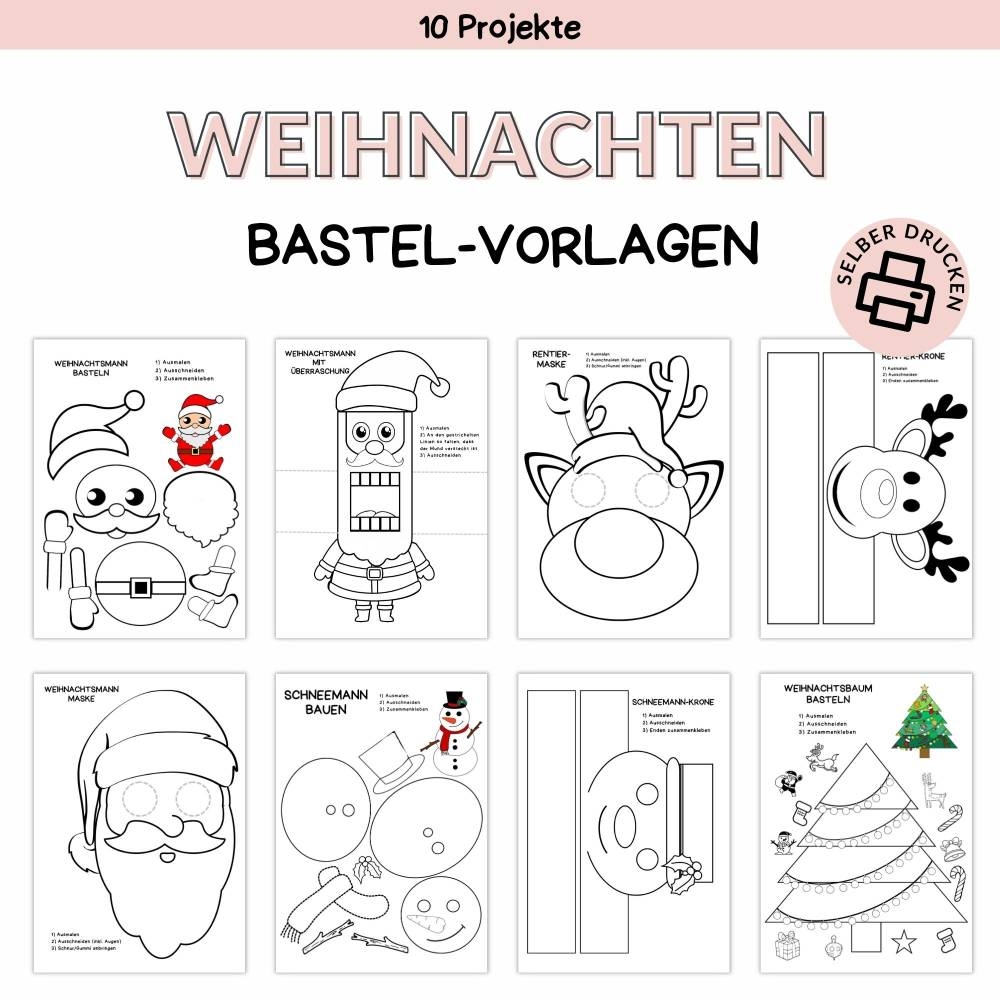 Bastelvorlage Weihnachten Druckvorlage Bastelideen Zum Selberdrucken Bastelbuch F r Kinder Digitaler Download