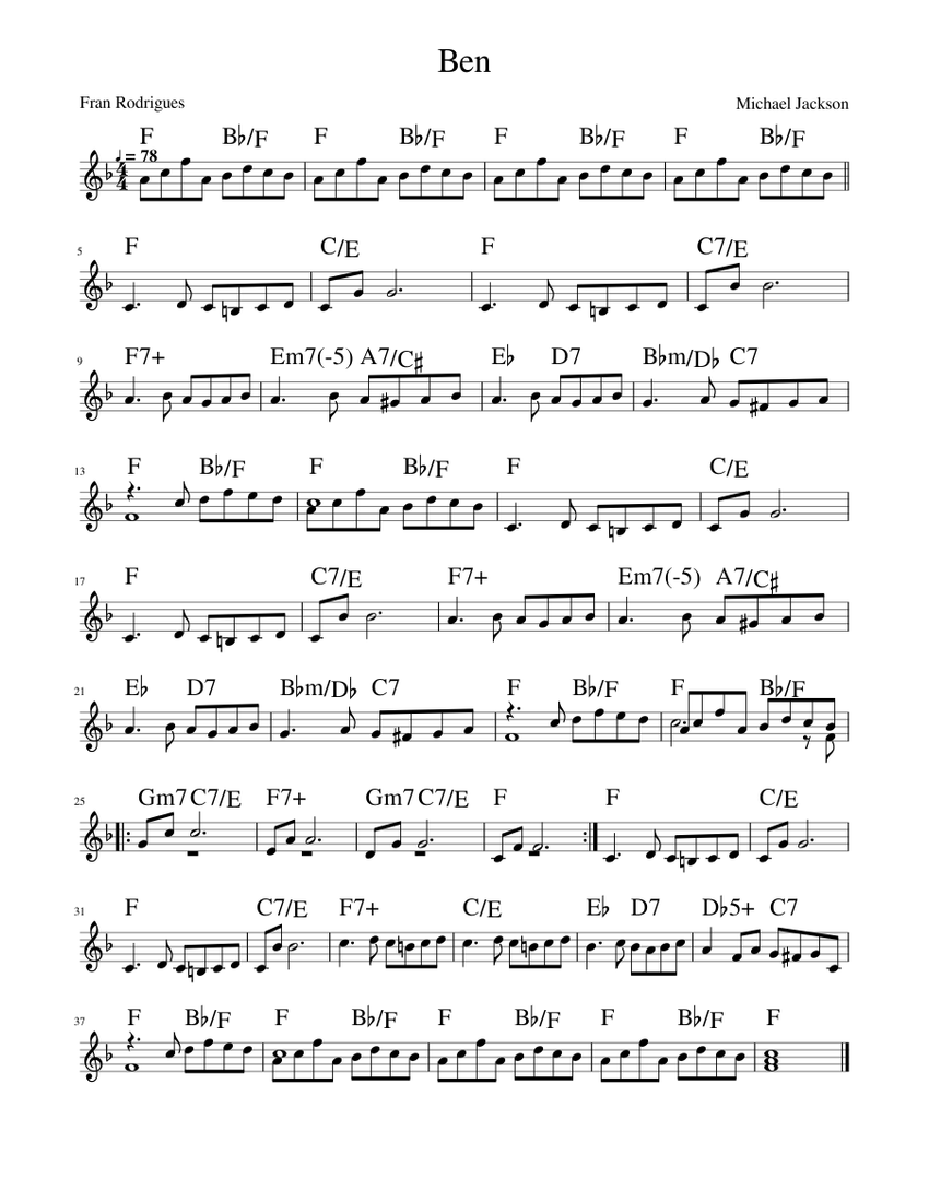 Ben Sheet Music With Chords For Piano Solo Easy MuseScore Ben Sheet Music With Chords For Piano Solo Easy MuseScore