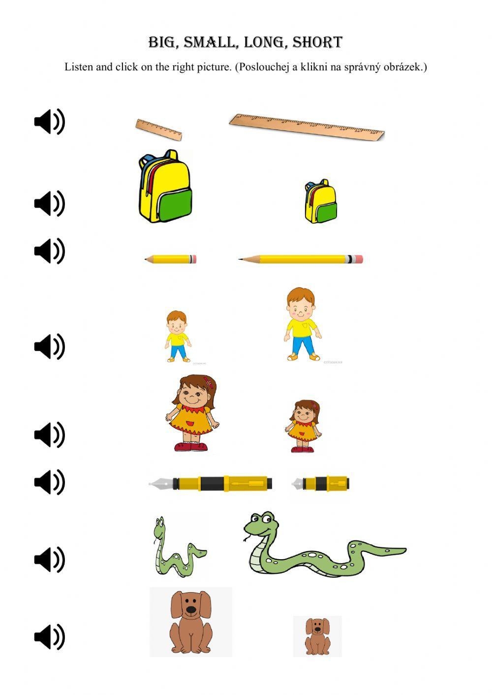 Big Small Long Free Interactive Worksheets 607683