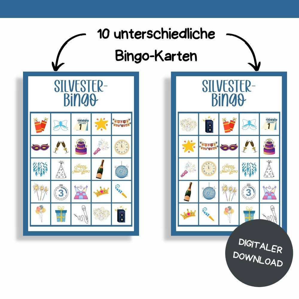 Bingo F r Silvester Druckvorlage Silvesterbingo Zum Selberdrucken Bingo F r Silvesterfeier Digitaler Download