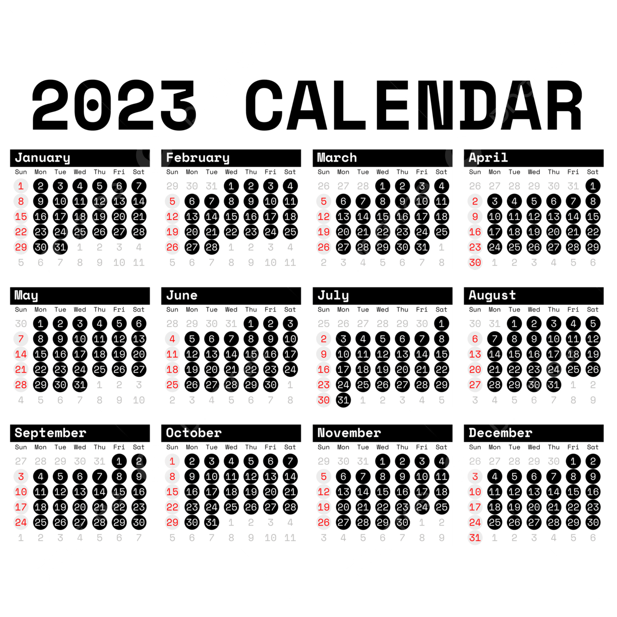 Black 2023 Calendar White Table Kalender 2023 Calendar 2023 Calendar Banner Transparent Calendar PNG And Vector With Transparent Background For Free Download