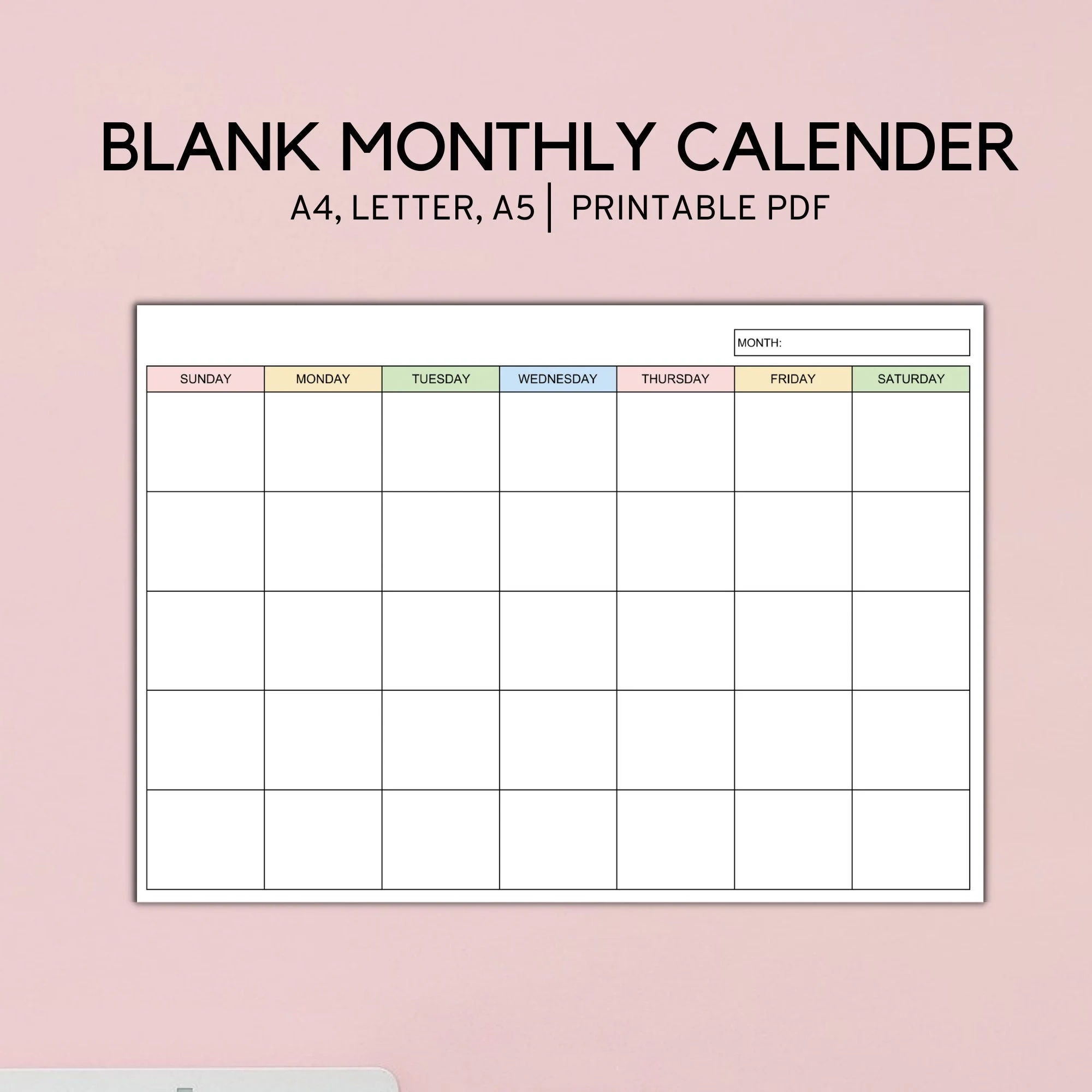 blanko monatskalender querformat zum ausdrucken minimalistische kalendervorlage a4 letter a5 etsy de