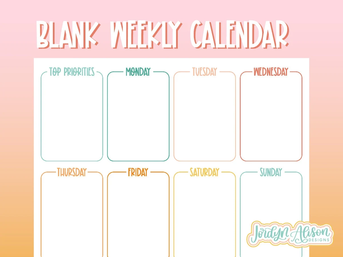 Blanko Wochenkalender Vorlage Einfacher Kalender Druckbare Kalenderseiten W chentliche Arbeitsplanvorlage W chentliche To Do Liste Zum Ausdrucken Etsy de