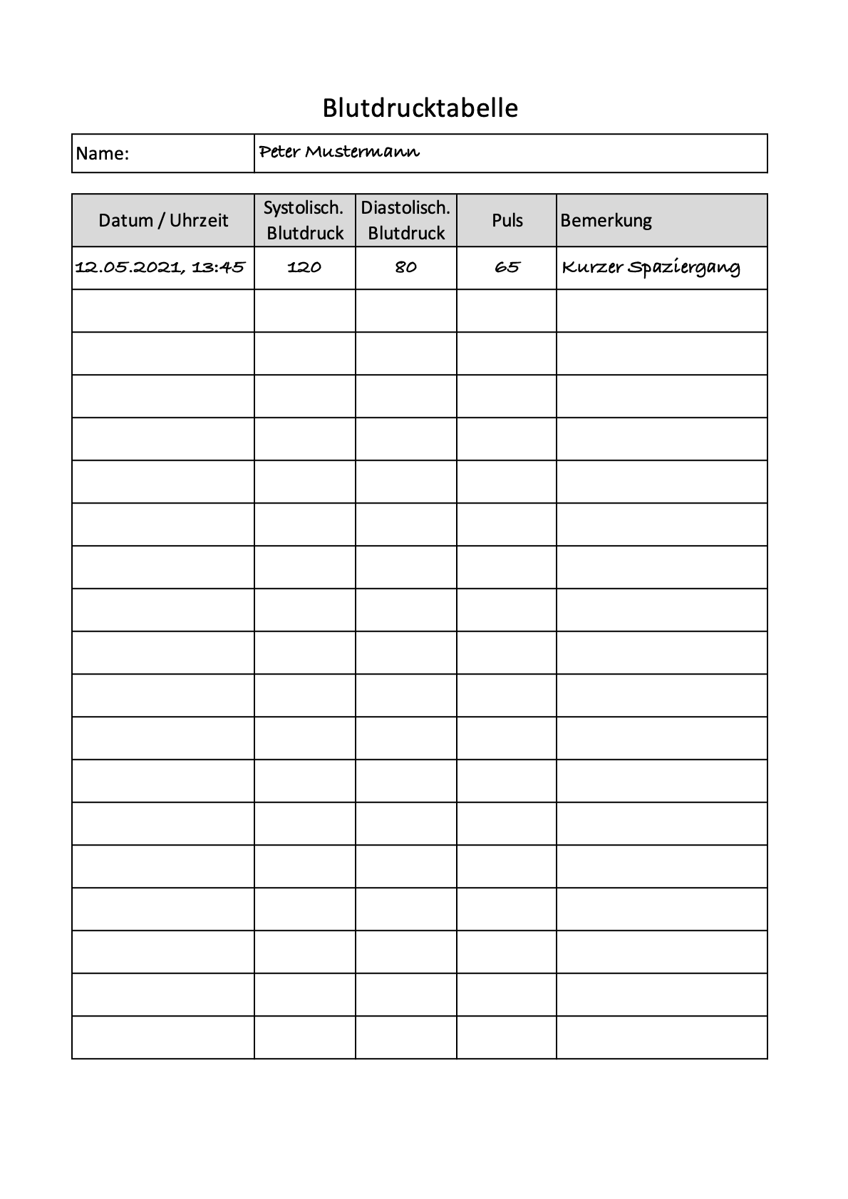 Blutdrucktabelle 3 Kostenlose Vorlagen Excel Und PDF 