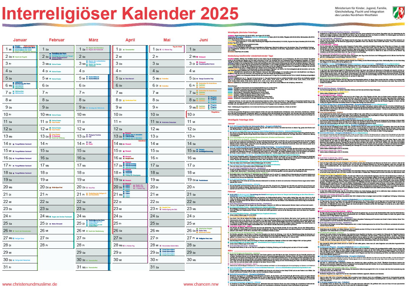 Kalender 2025 NRW