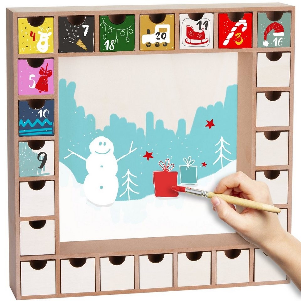 BRUBAKER Bef llbarer Adventskalender DIY Adventskalender Zum Bemalen Und Bef llen Kalender Weihnachten Zum Selbstgestalten 1 tlg Quadratischer Blanko Weihnachtskalender 33 Cm Hoch