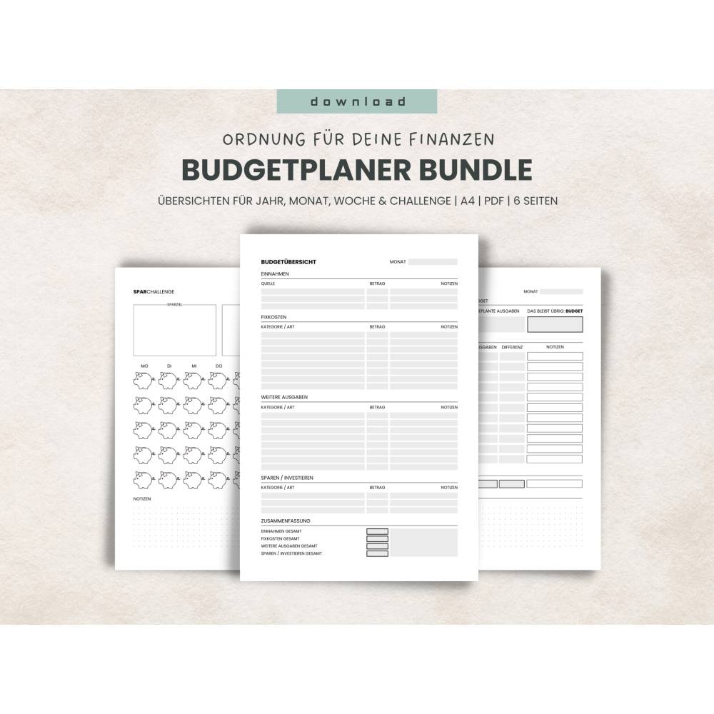 Budgetplaner PDF Haushaltsbuch Zum Ausdrucken Finanz bersicht Mit Sparplan Monatsbudget Geldmanagement Vorlage A