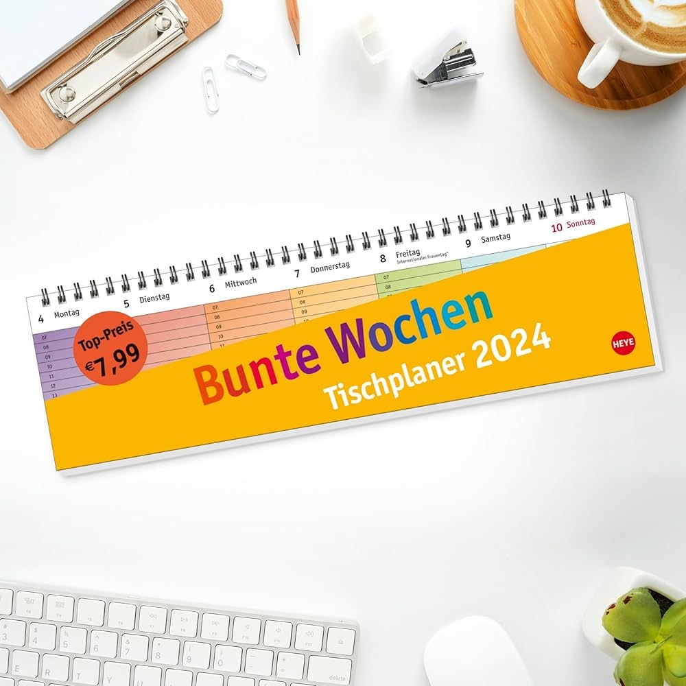 Bunte Wochen Wochenquerplaner 2024 bersichtlicher Umklapp Kalender 2024 Mit Farbig Markierten Tagen Tisch Kalender F r Den Schreibtisch Amazon de B robedarf Schreibwaren
