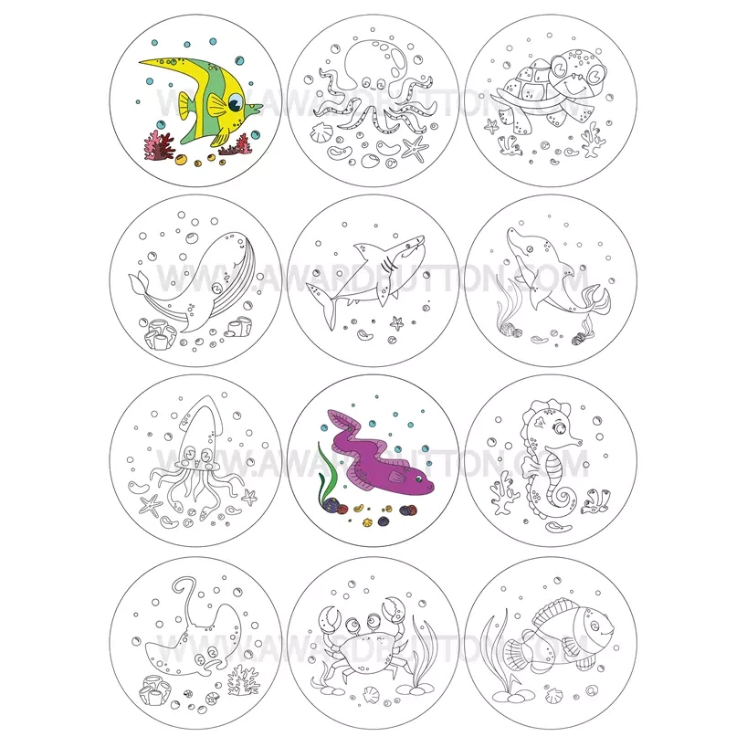 Button Vorlage Zum Ausmalen 56mm 12x Meerestiere Awardbutton Button Vorlage Zum Ausmalen 56mm 12x Meerestiere Awardbutton