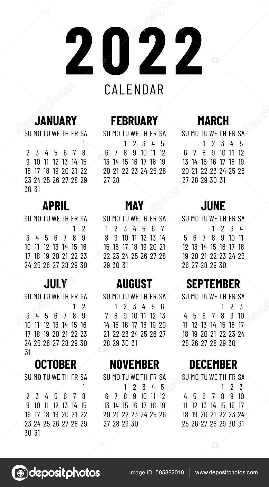 Calendar 2022 Year English Vector Calender Template Week Starts Sunday Stock Vector By ra khusnullina gmail 505882010