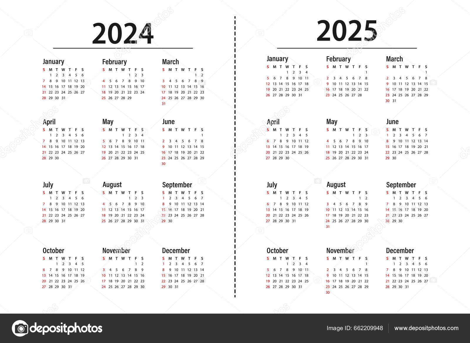 Calendar 2024 2025 Week Starts Sunday Basic Business Template Sunday Stock Vector By Natali0 662209948