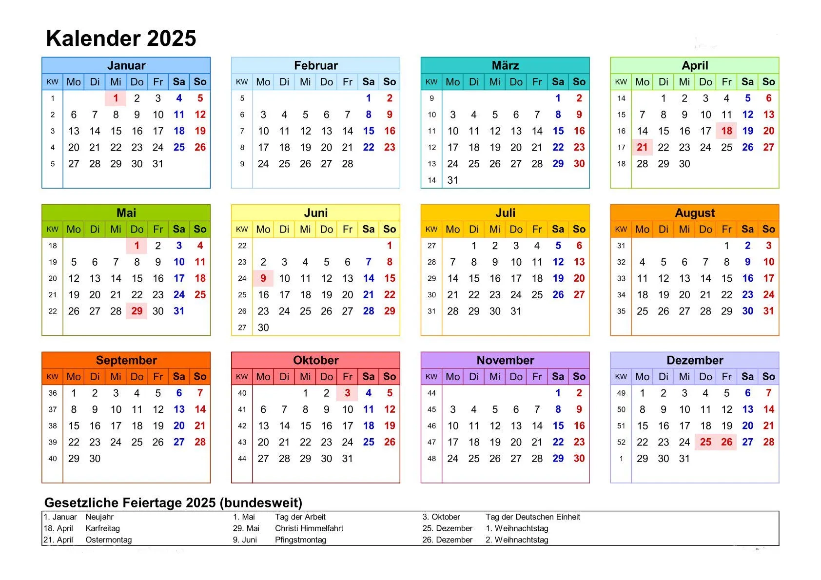 Kalenderblatt Dezember 2024 Jänner 2025