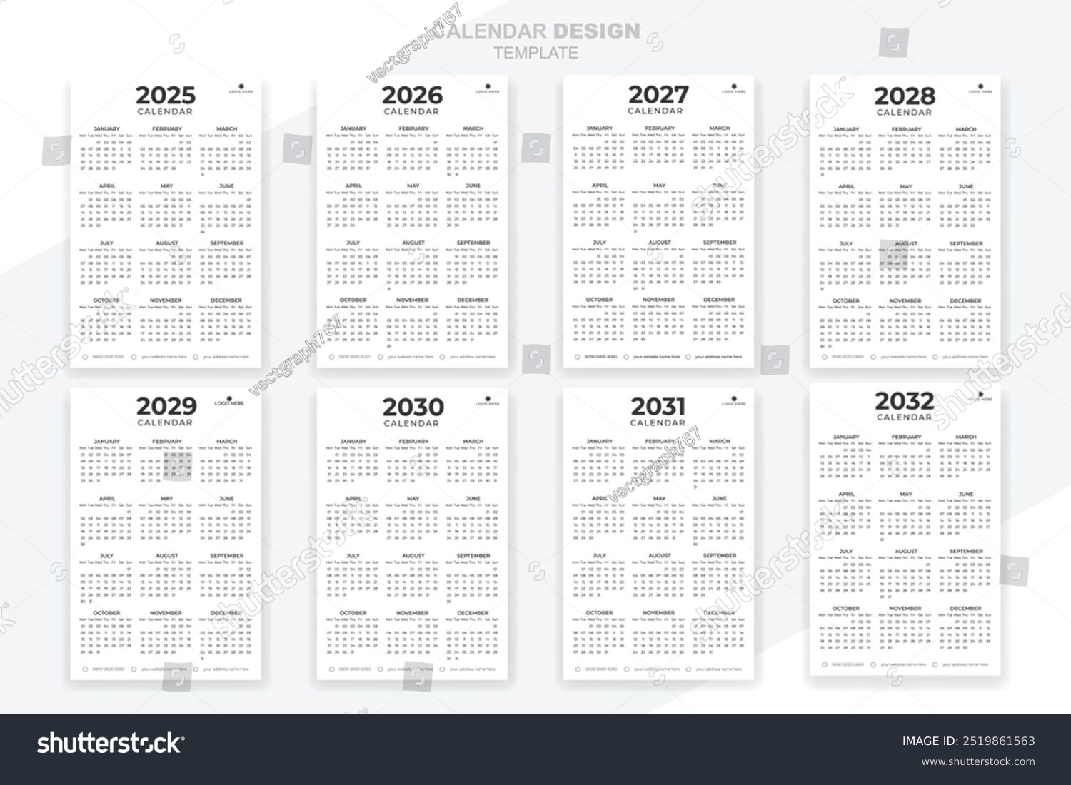 Calendar 2025 2032 Years Simple Set Stock Vector Royalty Free 2519861563 Shutterstock