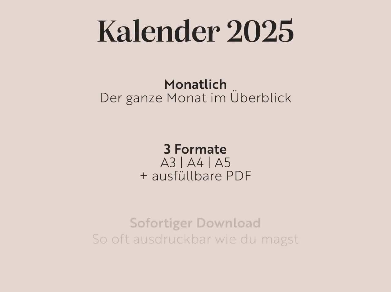 Calendar 2025 A3 A4 A5 Fillable PDF To Print German Printable Wall Calendar Family Calendar Planning Organization Etsy