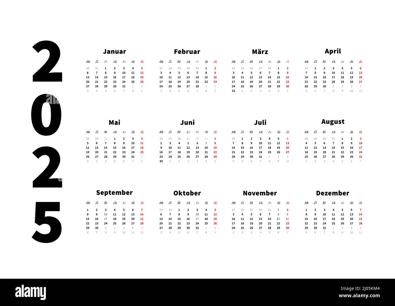 Calendar 2025 Germany Stock Vector Images Alamy