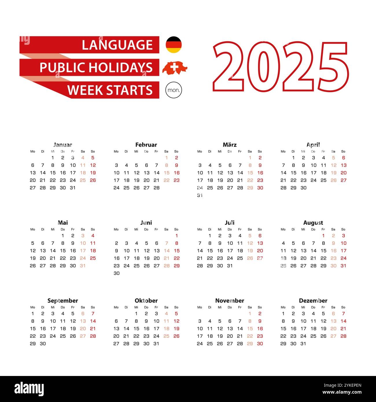 Calendar 2025 Germany Stock Vector Images Alamy