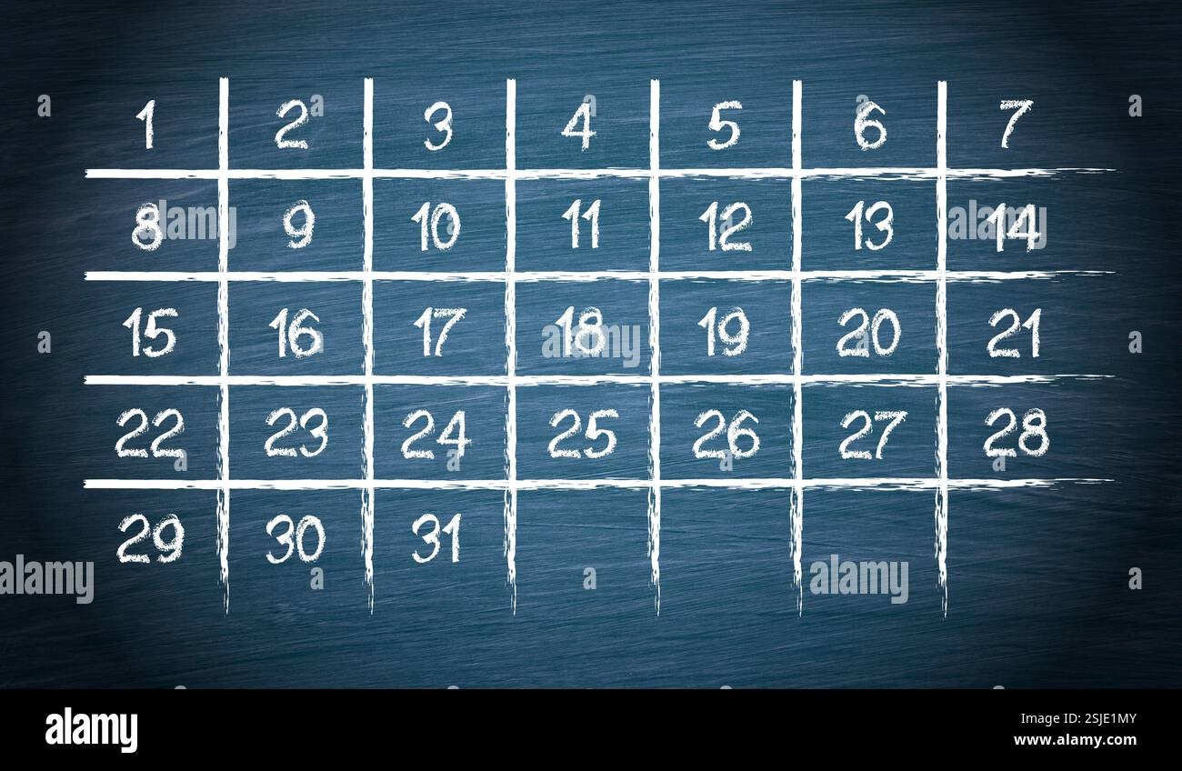 Monatskalender 31 Tage