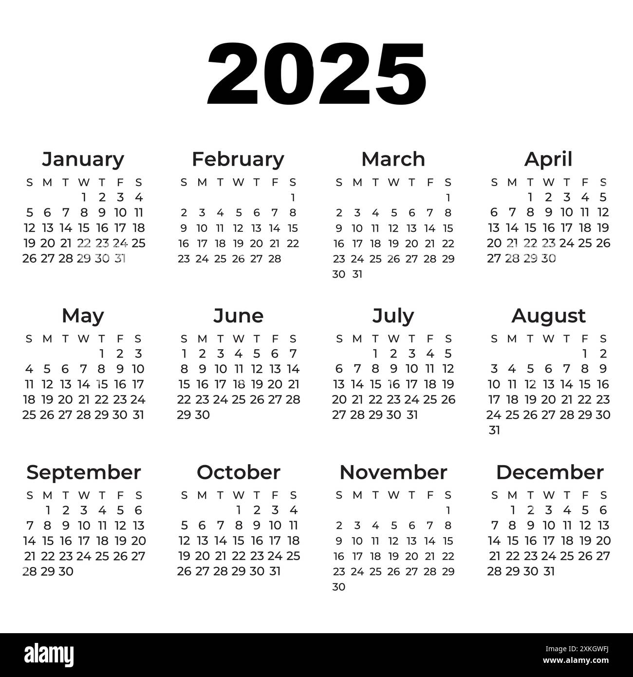 Calendar For 2025 Quarter Calendar Template For 2025 Year Wall Calendar Grid In A Minimalist Style Week Starts On Monday Calendar 2025 Stock Vector Image Art Alamy