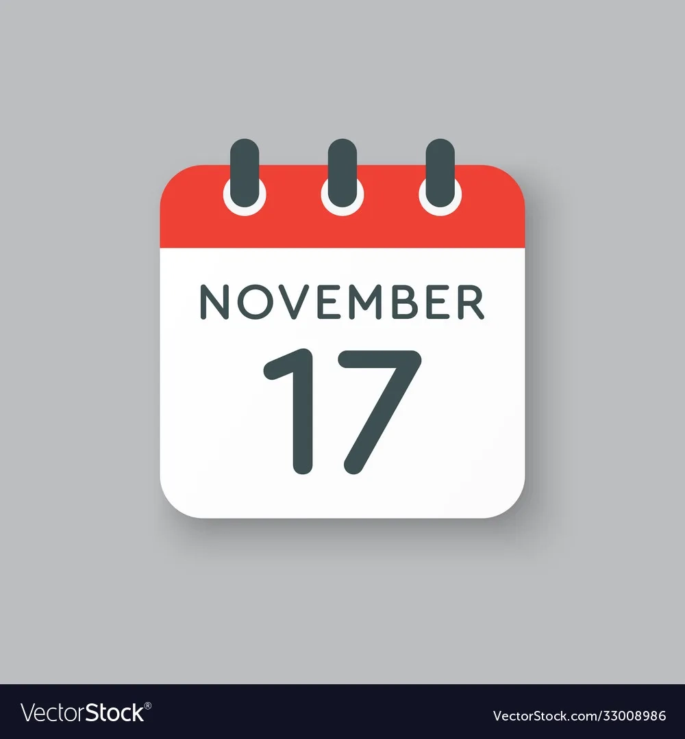 Calendar Icon Day 17 November Template Royalty Free Vector