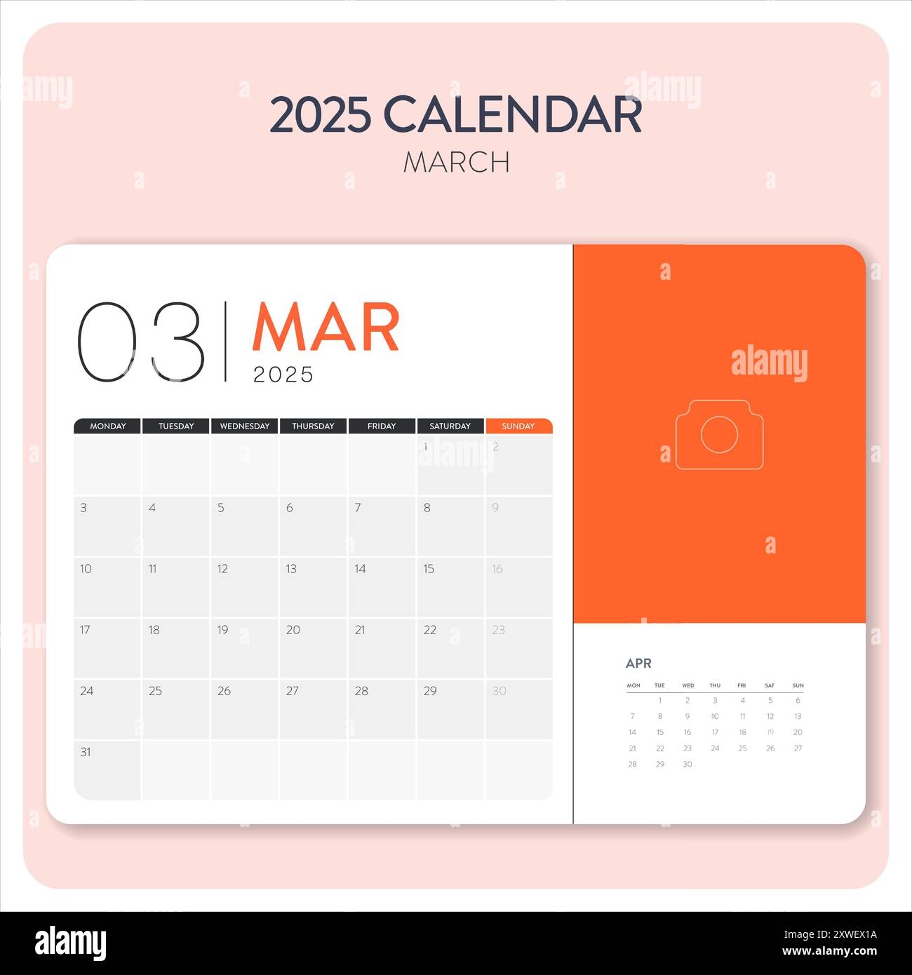 Calendar March 2025 Template Vector Desk Wall Calendar For Print Digital Calendar Or Planner Week Start On Monday Annual Calendar Layout Design E Stock Vector Image Art Alamy