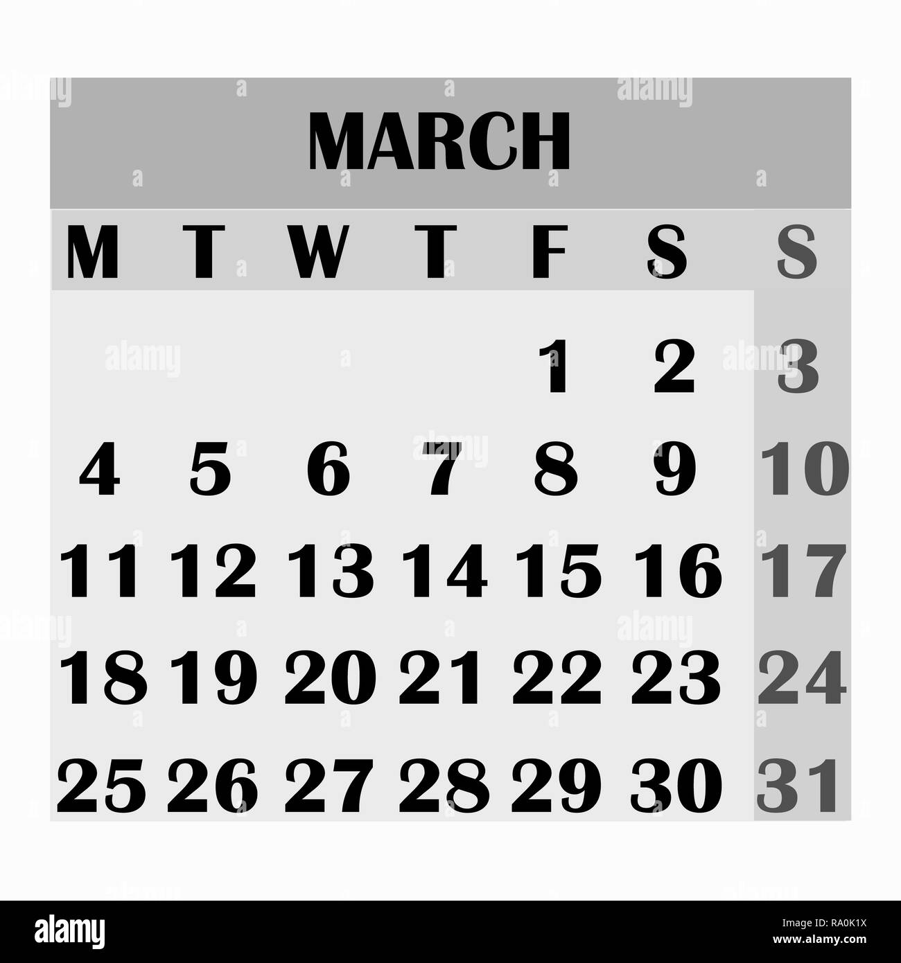 Calendar Month March Black And White Stock Photos Images Alamy