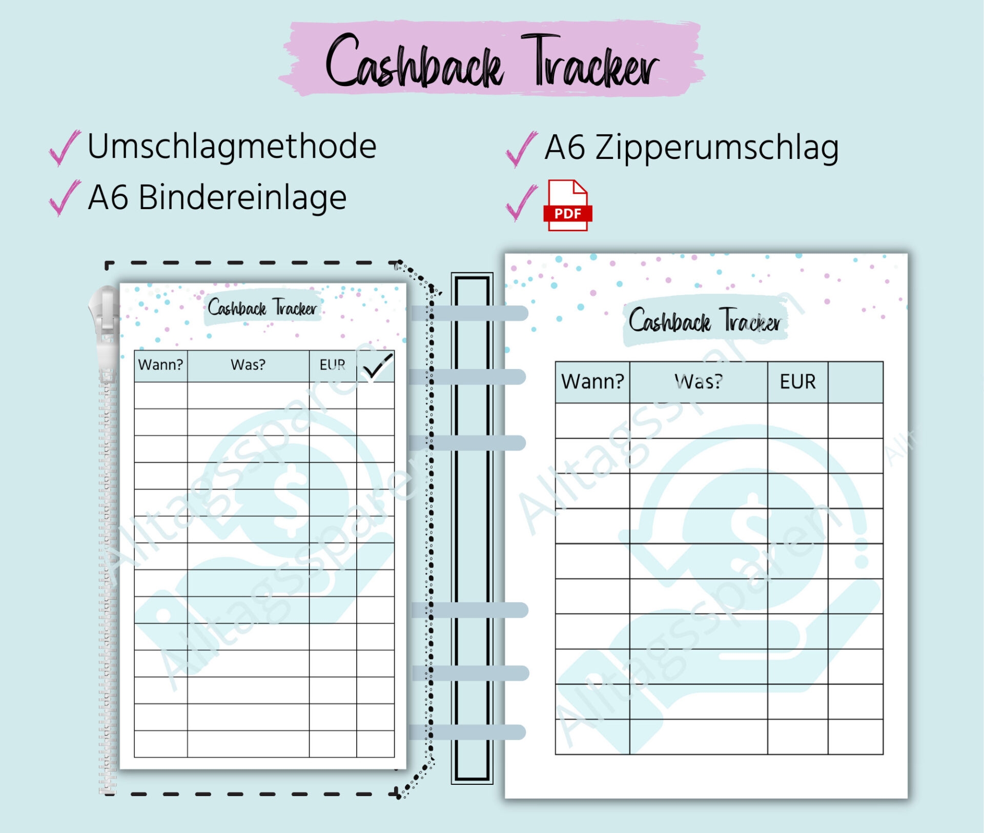 Casback Tracker F r Umschlagmethode Im Budget Binder In A6 Oder Umschlag Format In Blau Digitaler PDF Download Alltagssparen