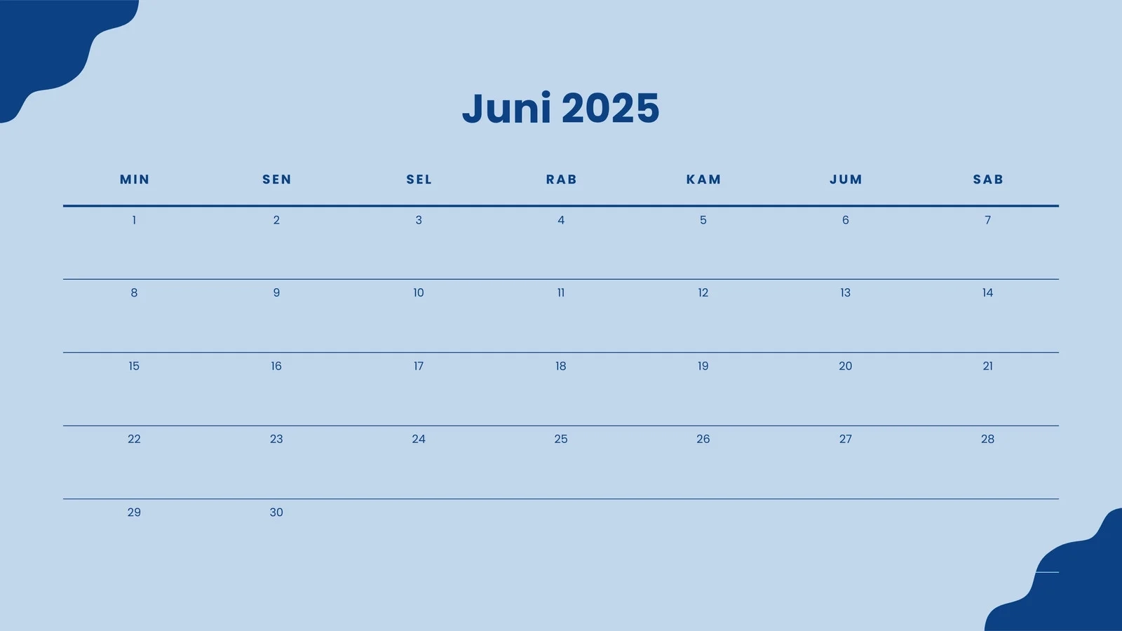 Contoh Kalender Juni 2025 Gratis Siap Cetak Canva