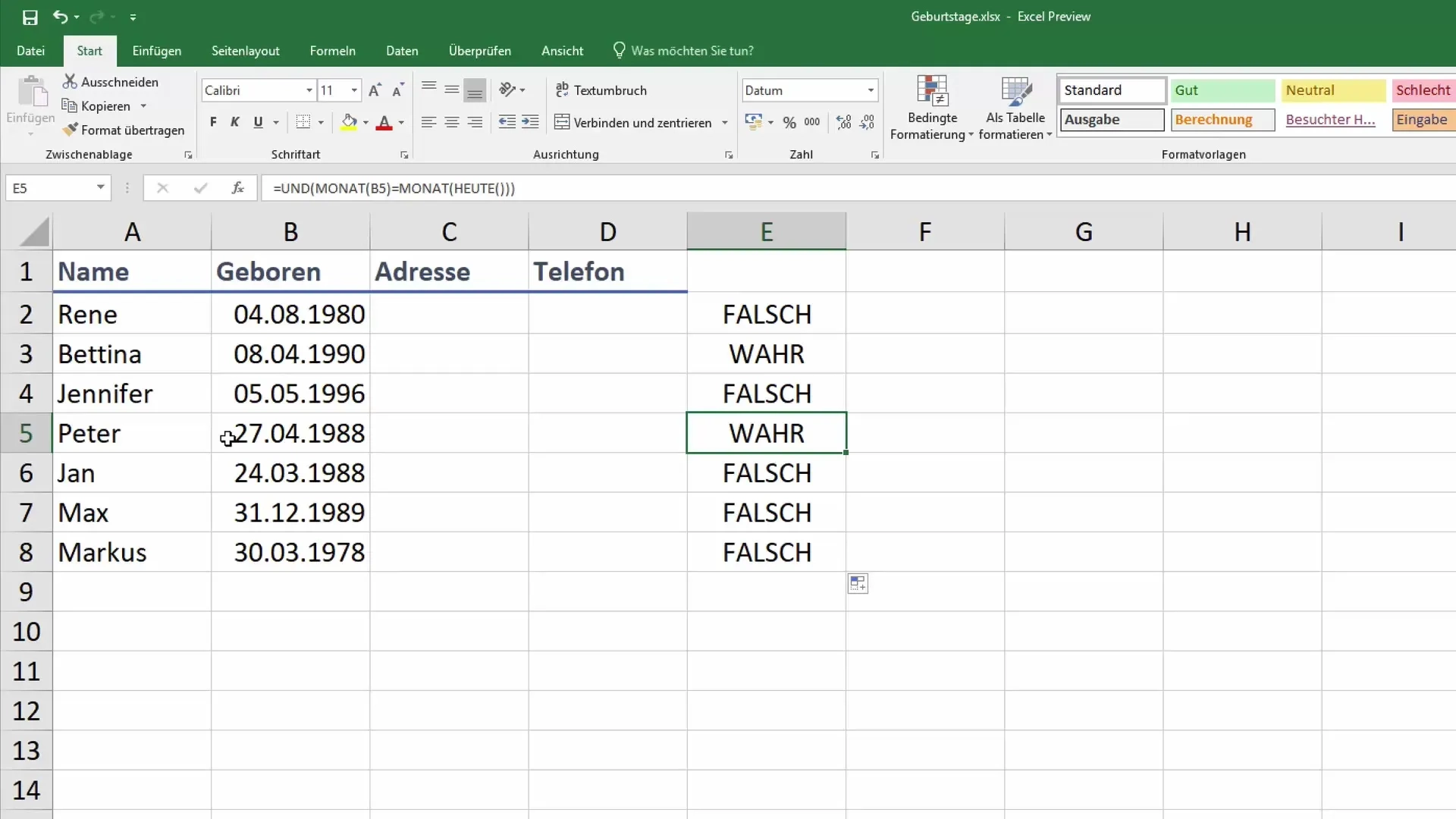 Create Automatic Birthday List In Excel