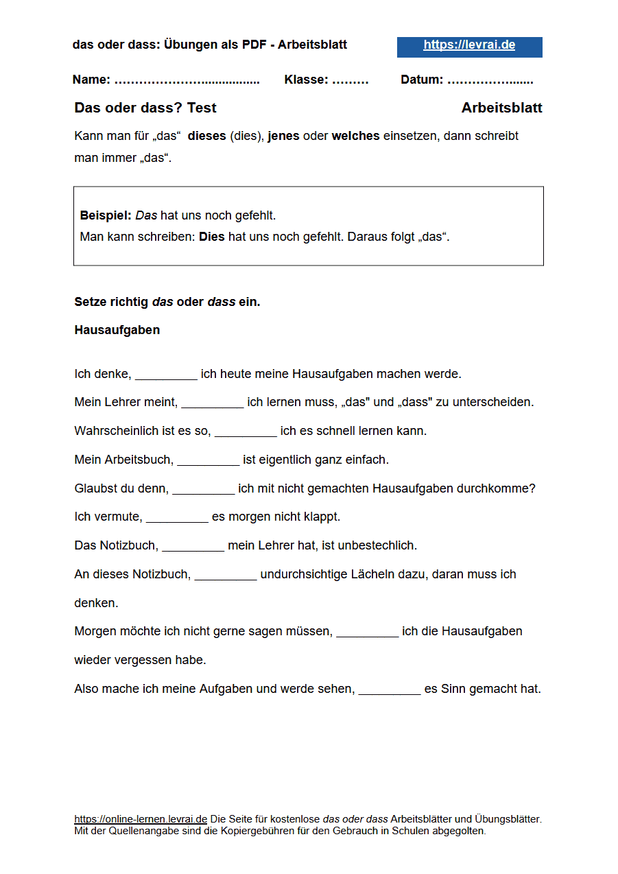 Das Oder Dass Arbeitsbl tter