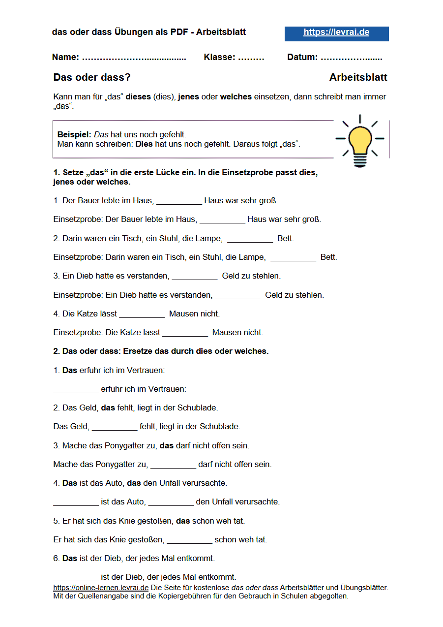Das Oder Dass Arbeitsbl tter