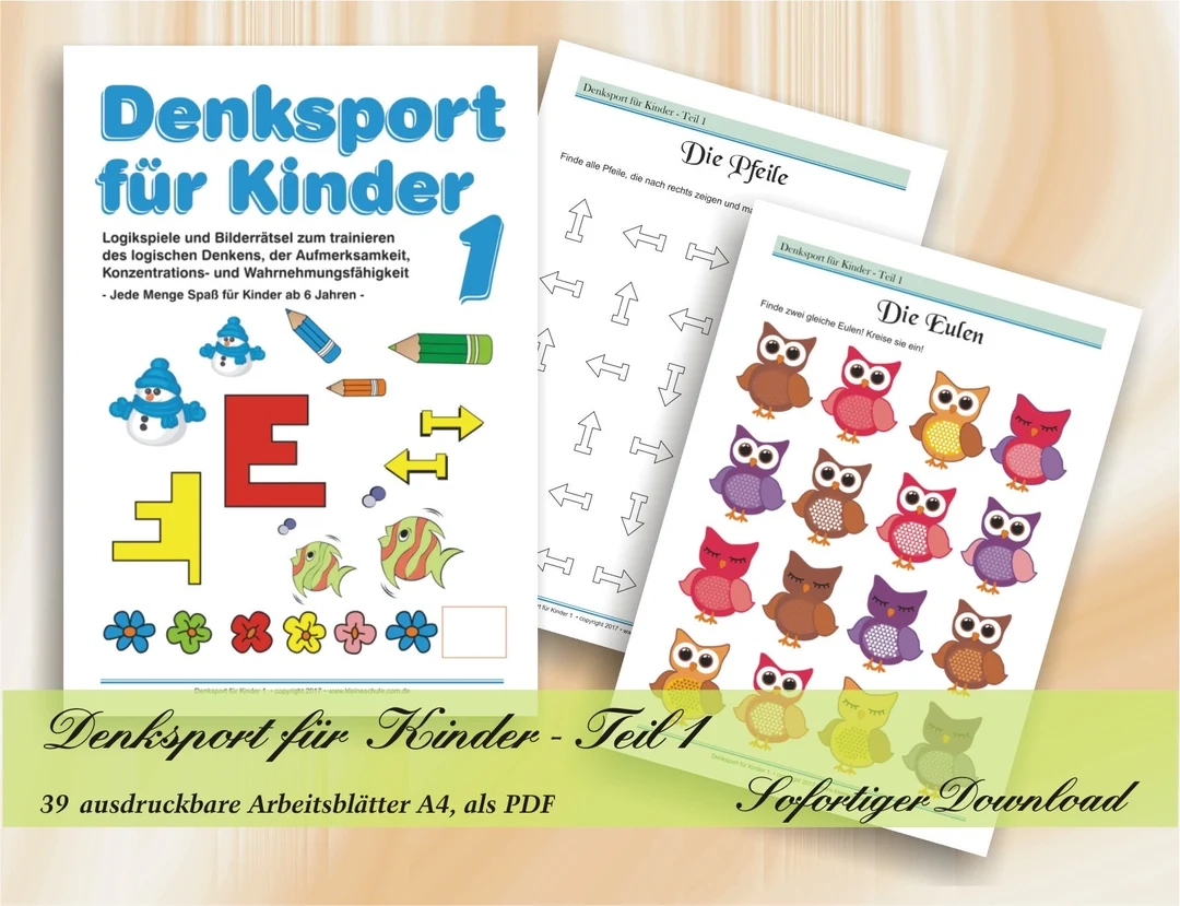 Denksport F r Kinder Teil 1 bungen Zur Verbesserung Des Logischen Denkens 39 Ausdruckbare Arbeitsbl tter A4 Als PDF Etsy