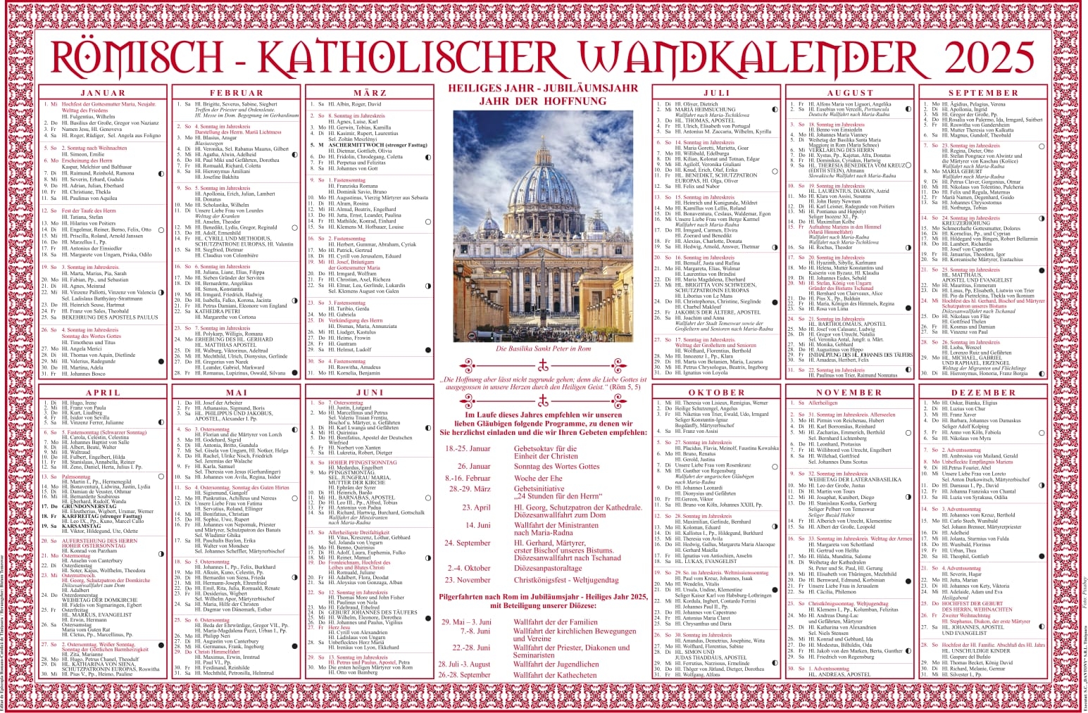 Der Katholische Wandkalender F r 2025 Ist Erschienen Temesv ri R mai Katolikus Egyh zmegye