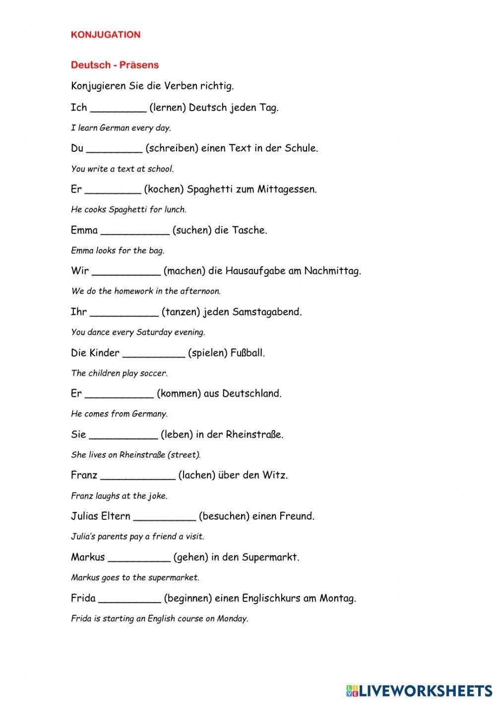 DEUTSCH 1 A1 Free Interactive Worksheets 916568