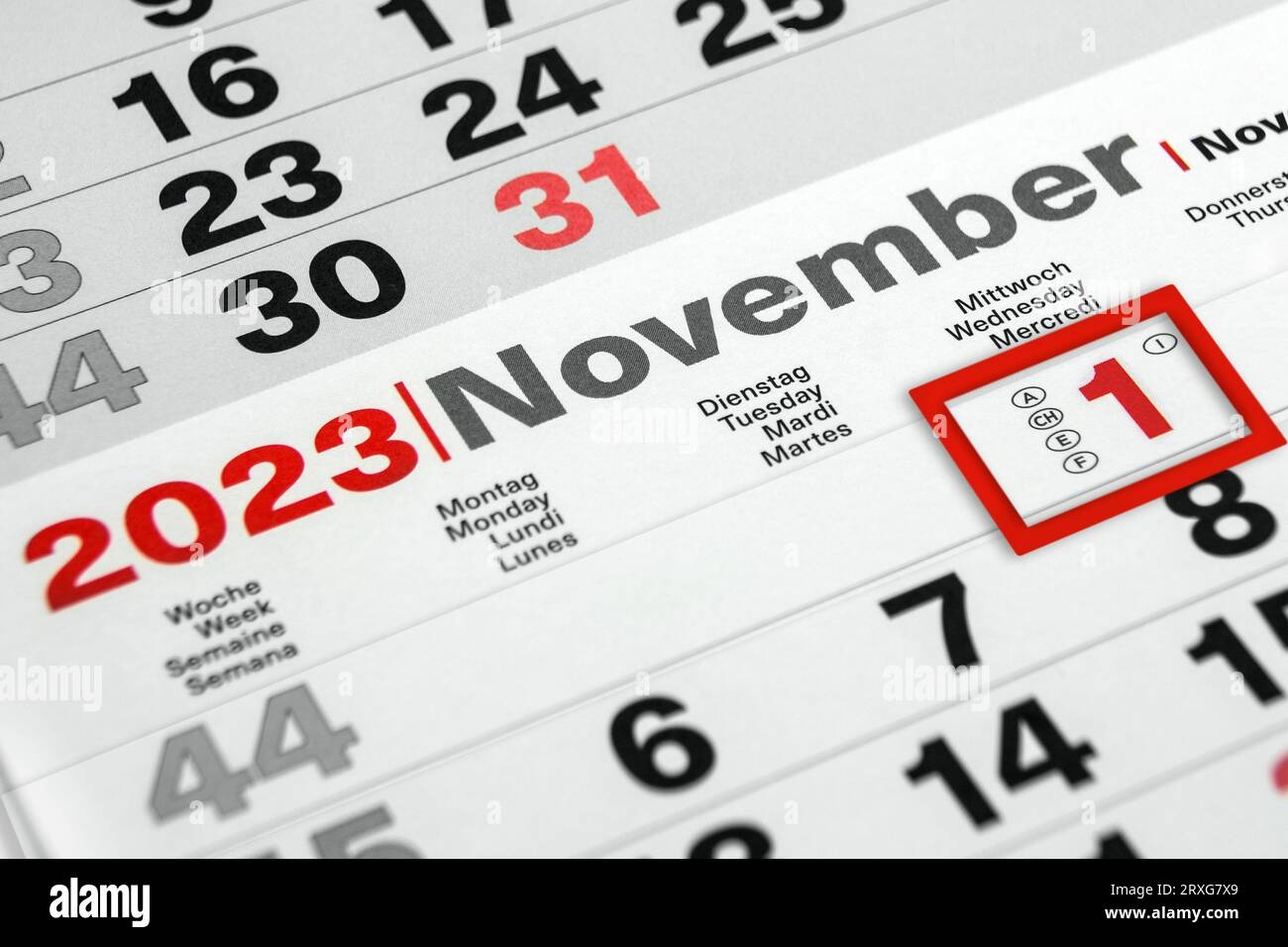 Deutscher Kalender 2023 Datum 1 November Und Oktober Stock Photo Alamy