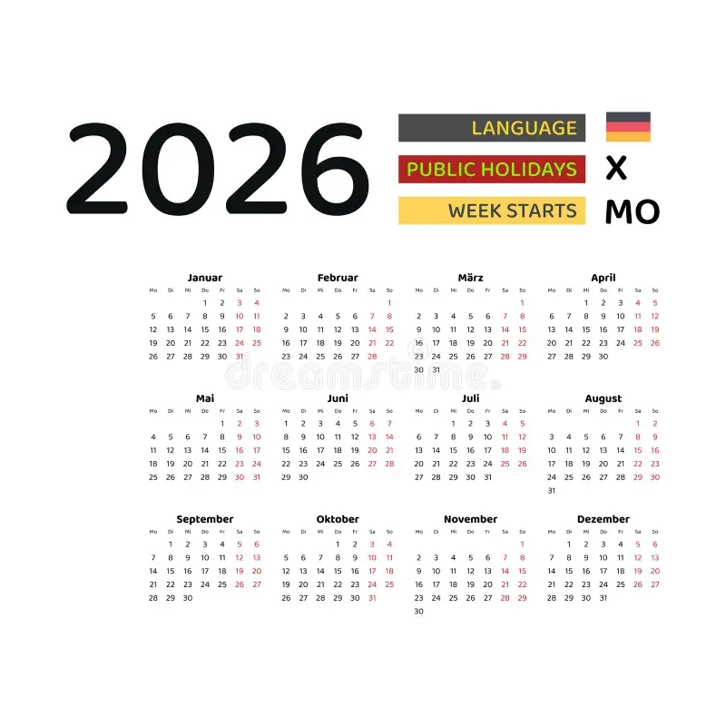 Deutscher Kalender 2026 Woche Beginnt Am Montag Vektorgrafik Vektor Abbildung Illustration Von Planer Fall 264056204