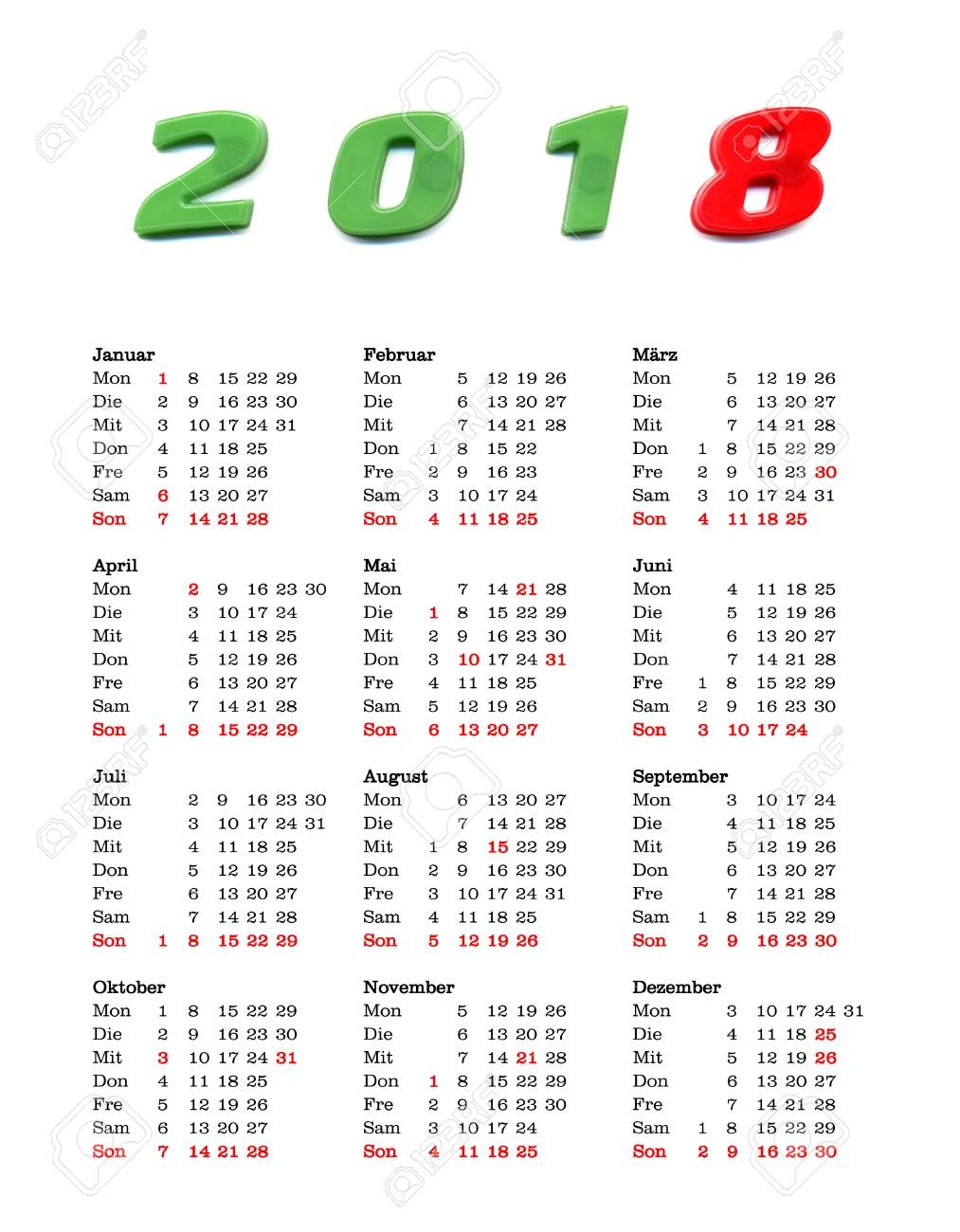 Deutscher Kalender Des Jahres 2018 Mit Feiertagen Und Feiertagen F r Deutschland Lizenzfreie Fotos Bilder Und Stock Fotografie Image 87967167 