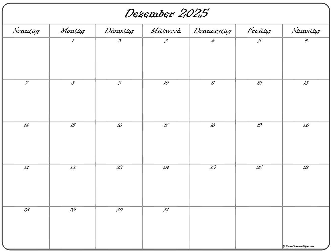 Dezember 2025 Kalender Auf Deutsch Kalender 2025