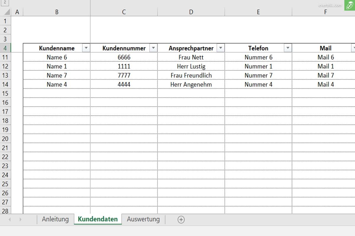 Die Kundenliste Excel Vorlage Kundenverwaltung Everbill Magazin Die Kundenliste Excel Vorlage Kundenverwaltung Everbill Magazin